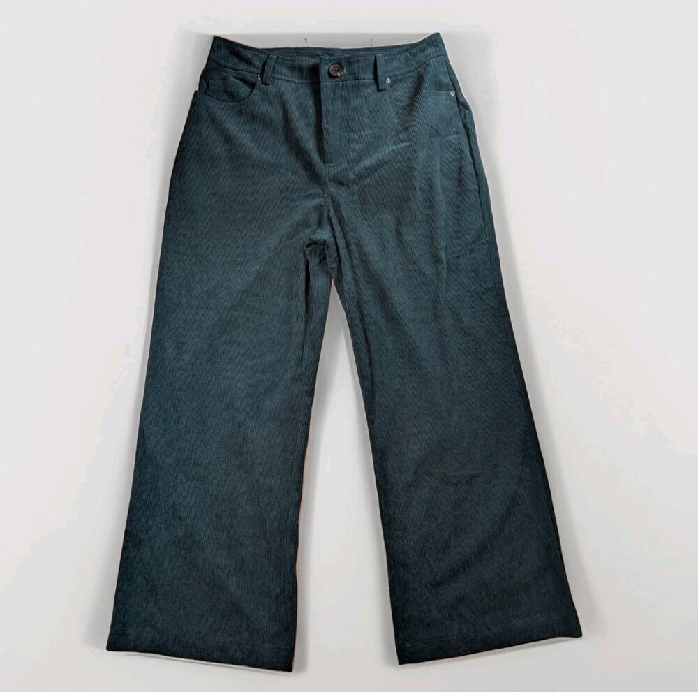 7 For All Mankind Women’s Wide Leg Crop Pants Green Corduroy Size 30